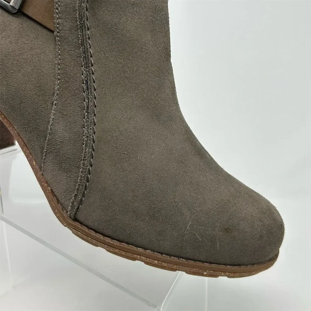 Clarks Gray Taupe Suede Heeled Ankle Boots Size 12 Casual Booties Fall Comfort